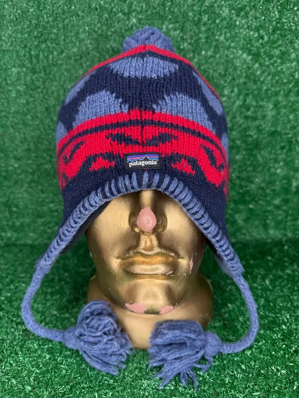 Patagonia Beanie Winter Hat Kids Small Wool Knit Fleece Lined Tassel Multi-Color